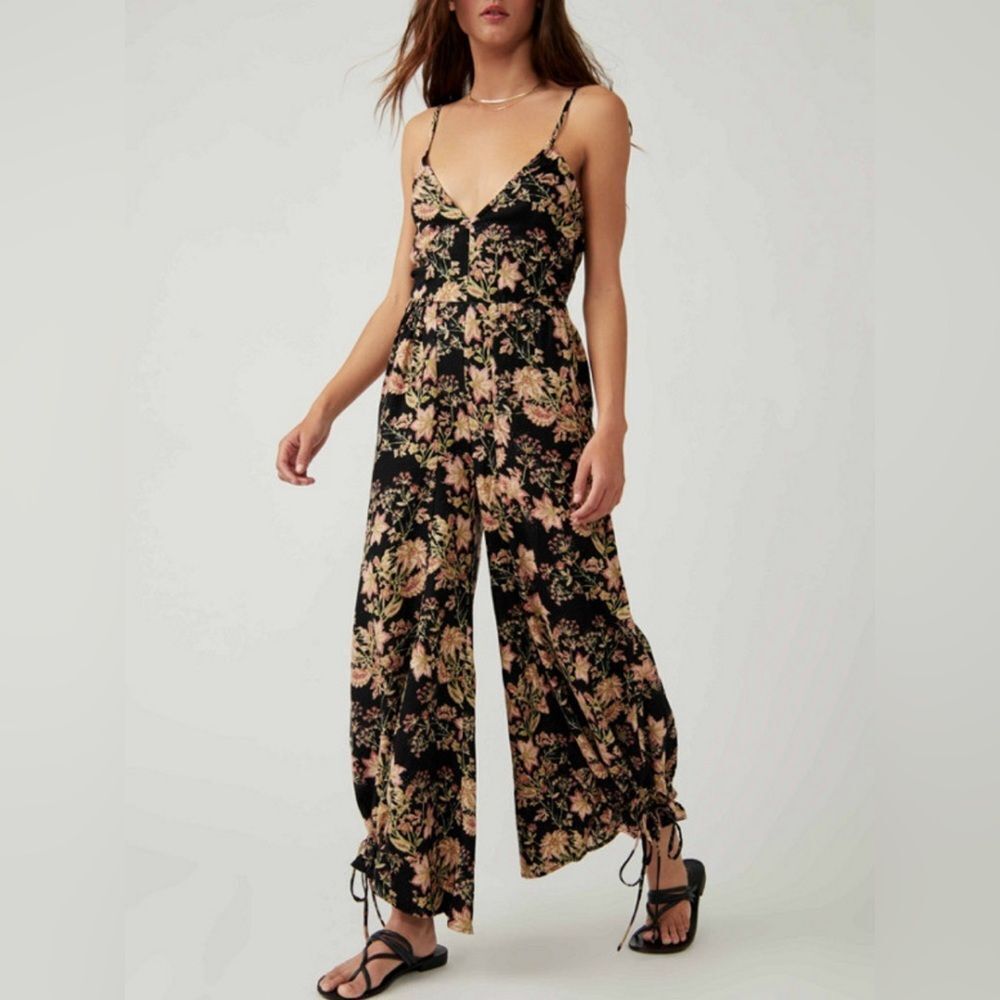 Free People Stand Out One Piece Jumpsuit Floral Black Combo Large